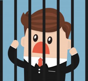 A businessman in prison. It depicts that he has no freedom