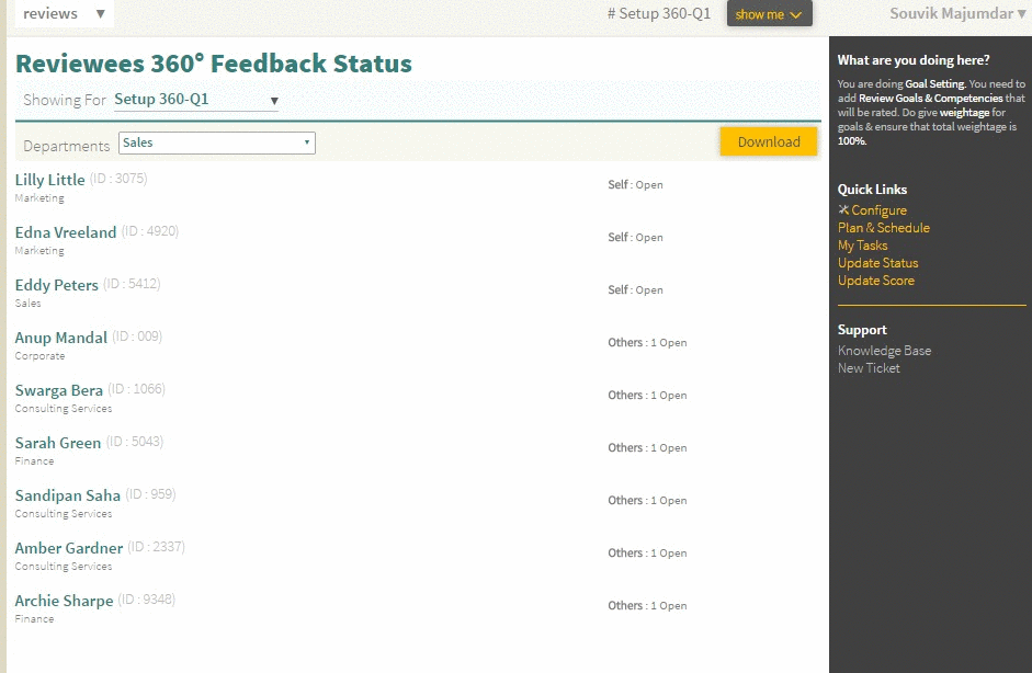 Monitoring Reviews 360 Degree Feedback Status
