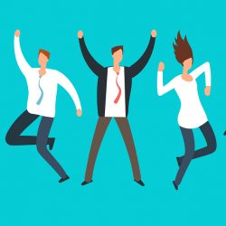 Happy Excited Business People, Employees Jumping Together